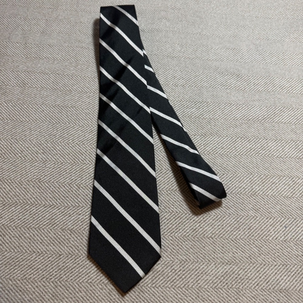 Brooks Brothers Mens Silk Repp Stripe Tie Black White Makers and Merchants